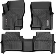 custom fit black tpe all-weather guard floor mats for 2008-2021 nissan frontier crew cab, 2 row liner set (front & 2nd seat) logo