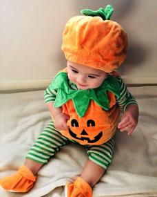 img 2 attached to Toddler Baby Boy Girl Halloween Outfit Pumpkin Bodysuit Halloween Costumes Romper Tops Hat Footies