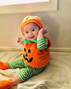 img 3 attached to Toddler Baby Boy Girl Halloween Outfit Pumpkin Bodysuit Halloween Costumes Romper Tops Hat Footies