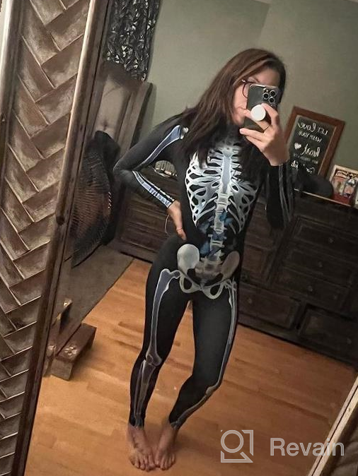 img 1 attached to Women Halloween Skull Print Jumpsuit Outfit Long Sleeve Costume review by Michael Vargas