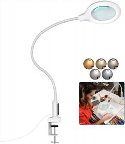 img 4 attached to TOMSOO 26" Gooseneck Magnifying Lamp With Clamp, 5 Color Modes Stepless Dimmable LED Desk Light With Magnifying Glass, 5X Real Glass Lighted Magnifier Hands Free For Painting Close Work Craft Hobby