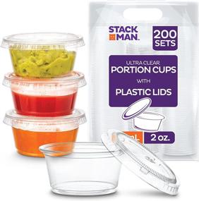 img 4 attached to [200 Sets] Small Plastic Containers with Lids - 2 oz. Jello Shot Cups, Condiment Cups, Dipping Sauce & Salad Dressing Containers | Disposable Mini Plastic Portion Souffle Cups Ramekins | Pudding Cup