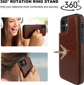 img 1 attached to IPhone 12/12 Pro Wallet Case With Card Holder, 360° Rotation Ring Kickstand & RFID Blocking - ONETOP For Women And Girls 6.1 Inch (Brown)