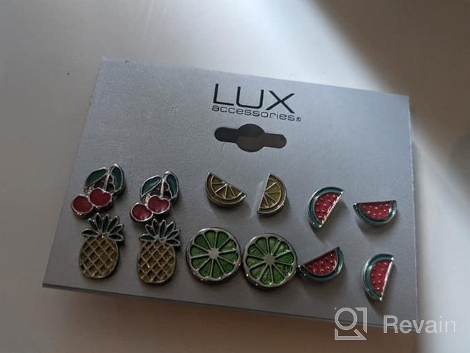 img 1 attached to Lux Accessories Women's Enamel Tropical Fruit Multiple Stud Earrings Set - Pack of 6 review by Jason Vigen