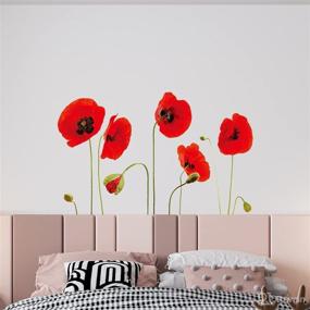 img 3 attached to 🌺 WALPLUS Spring Decoration Flower Vines Peel and Stick Wall Stickers: Vibrant Red Poppy Flowers for Stunning Home Living Room Floral Wall Decor