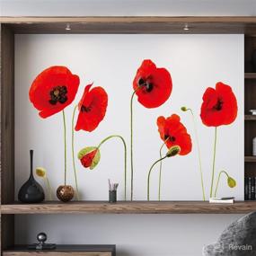 img 4 attached to 🌺 WALPLUS Spring Decoration Flower Vines Peel and Stick Wall Stickers: Vibrant Red Poppy Flowers for Stunning Home Living Room Floral Wall Decor