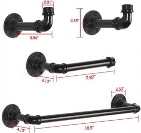 img 3 attached to Industrial Pipe Bathroom Accessory Set - Wall Mounted 4-Piece Hardware Kit With Black Finish - Includes 18" Towel Bar, Toilet Paper Holder, And 2 Robe Hooks
