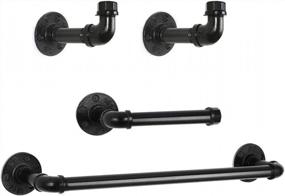 img 4 attached to Industrial Pipe Bathroom Accessory Set - Wall Mounted 4-Piece Hardware Kit With Black Finish - Includes 18" Towel Bar, Toilet Paper Holder, And 2 Robe Hooks