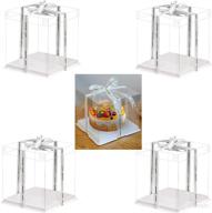 clear cake box, 4-piece transparent cake box with ribbon for pastries 10x10x9 - clear tall cake box - clear gift boxes with lid for wedding party and gift display (white, set of 4) логотип