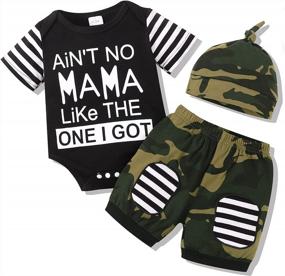 img 4 attached to Newborn Boy Outfit: 3PC Infant Letter Print Romper, Long Pants Set, And Hat - Stylish Toddler Clothes For Boys