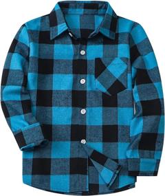 img 4 attached to Sleeves Button Plaid Flannel Shirt Boys' Clothing : Tops, Tees & Shirts