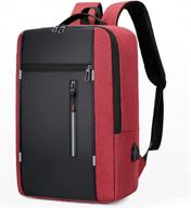 15.6 inch laptop backpack for men & women with usb charging port - college school book bag computer backpack for boys girls (red) logo