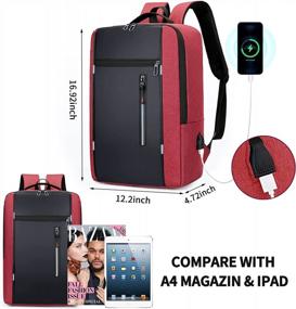 img 3 attached to 15.6 Inch Laptop Backpack For Men & Women With USB Charging Port - College School Book Bag Computer Backpack For Boys Girls (Red)