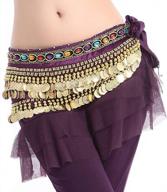 shimmer in style: munafie belly dance coins belt hip skirt scarf with golden coins in elegant purple hue logo