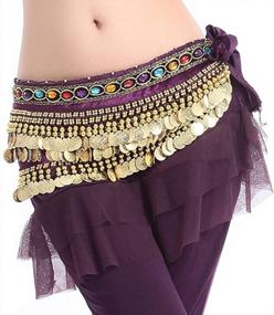 img 3 attached to Мерцание в стиле: пояс MUNAFIE Belly Dance Coins, модная юбка, шарф с золотыми монетами элегантного фиолетового оттенка