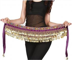 img 2 attached to Мерцание в стиле: пояс MUNAFIE Belly Dance Coins, модная юбка, шарф с золотыми монетами элегантного фиолетового оттенка