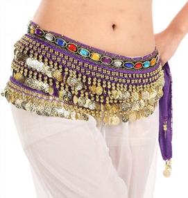 img 1 attached to Мерцание в стиле: пояс MUNAFIE Belly Dance Coins, модная юбка, шарф с золотыми монетами элегантного фиолетового оттенка