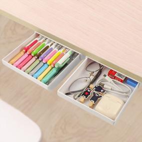 img 4 attached to 2 Pack Under Desk Drawer Organizer Slide Out Pencil Holder Attachment Plastic Desk Accessories Workspace Organizers Hidden Desktop Self-Adhesive Paste Stationary Container