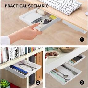 img 2 attached to 2 Pack Under Desk Drawer Organizer Slide Out Pencil Holder Attachment Plastic Desk Accessories Workspace Organizers Hidden Desktop Self-Adhesive Paste Stationary Container
