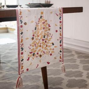 img 3 attached to Christmas Table Runner 72 Inches Long With Tassels, 100% Cotton Farmhouse Decor For Home, Boho Coffee Table Runner For Very Merry Christmas Decoration.
