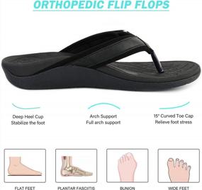 img 1 attached to V.Step Orthotic Leather Thong Sandals For Men Women - Arch Support Flip Flops For Plantar Fasciitis, Adjustable Black M5/W7