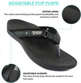 img 2 attached to V.Step Orthotic Leather Thong Sandals For Men Women - Arch Support Flip Flops For Plantar Fasciitis, Adjustable Black M5/W7