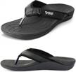 v.step orthotic leather thong sandals for men women - arch support flip flops for plantar fasciitis, adjustable black m5/w7 logo