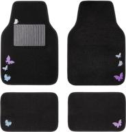 🦋 car pass universal flying butterflies colorful embroidery with heel pad - waterproof & anti slip nibs | cute girly car floor mats for women | automotive suvs, sedans, vans | black purple unique color change logo