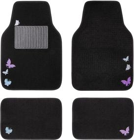 img 4 attached to 🦋 CAR PASS Universal Flying Butterflies Colorful Embroidery with Heel Pad - Waterproof & Anti Slip Nibs | Cute Girly Car Floor Mats for Women | Automotive SUVs, Sedans, Vans | Black Purple Unique Color Change