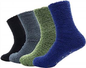 img 4 attached to Thick And Cozy Winter Socks For Men - 4 Pack Of Soft And Warm Fuzzy Floor Socks From Bienvenu