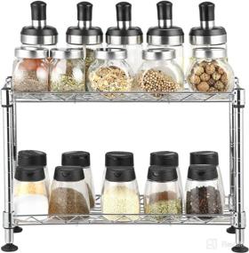 img 3 attached to SONGMICS 2-Tier Spice Rack: Organize Your Kitchen with this Freestanding Metal Shelf for Jars, Bottles, and Cans - Holds up to 88 lb, 15.7 x 5.9 x 10.4 Inches - Silver ULGR21SV