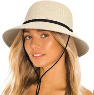 women's upf 50+ sun bucket straw hat with lanyard - foldable summer beach, fishing, safari & garden protection logo