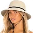 women's upf 50+ sun bucket straw hat with lanyard - foldable summer beach, fishing, safari & garden protection logo