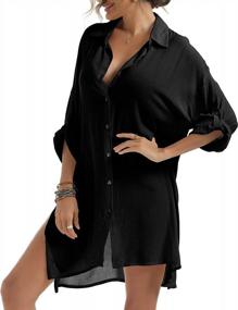 img 1 attached to Women'S Beach Cover Up Shirt: Roll-Up Sleeve Button Down Bathing Suit Swimsuit Covers By LYHNMW