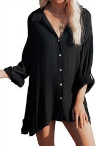 img 3 attached to Women'S Beach Cover Up Shirt: Roll-Up Sleeve Button Down Bathing Suit Swimsuit Covers By LYHNMW