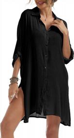 img 2 attached to Women'S Beach Cover Up Shirt: Roll-Up Sleeve Button Down Bathing Suit Swimsuit Covers By LYHNMW