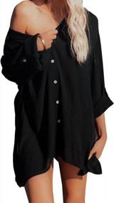 img 4 attached to Women'S Beach Cover Up Shirt: Roll-Up Sleeve Button Down Bathing Suit Swimsuit Covers By LYHNMW