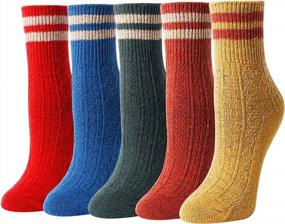 img 4 attached to Vintage Winter Warm Crew Socks For Women And Girls - 5 Pack Of Novelty Socks