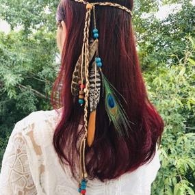 img 3 attached to Campsis индийская повязка на голову с перьями павлина, цепочка для волос принцессы в стиле бохо, синяя регулируемая ручная работа, веревка, головной убор, аксессуар для женщин и девочек