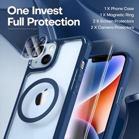img 2 attached to Military Drop Protection 5-In-1 IPhone 14 Case With Tempered Glass & Camera Lens Protectors - Blue (6.1 Inch) [No Yellowing]