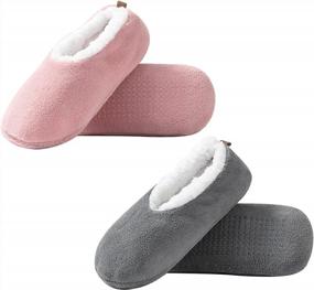 img 4 attached to Women'S Soft Sole Slipper Socks With Grippers Non Slip, Winter Warm Cozy House Bedroom Slippers, Fuzzy Indoor Home Slippers (Purple, Pink, Grey)
