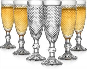 img 4 attached to European Elegant Champagne Flutes Set Of 6 With Vintage Emblems - Perfect For Weddings, Anniversaries, And Parties 170Ml