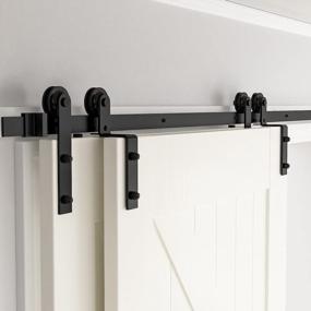 img 4 attached to Upgrade Your Home With Skysen'S Heavy Duty 4FT Sliding Barn Door Hardware Kit For Double Doors - Bypass I Shape-1 In Sleek Black