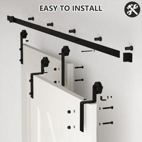 img 1 attached to Upgrade Your Home With Skysen'S Heavy Duty 4FT Sliding Barn Door Hardware Kit For Double Doors - Bypass I Shape-1 In Sleek Black