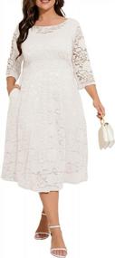 img 4 attached to 👗 Floral Lace Plus Size Midi Dress with Pockets for Party and Wedding