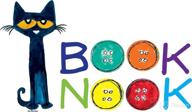 🐱 pete the cat book nook decal - reading corner wall sticker, vibrant vinyl decals for library, nursery, kindergarten classroom, kid’s bedroom décor – multicolored kitten quote 20”x11” with enhanced seo логотип