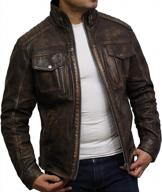 mens genuine sheepskin leather jacket - vintage distressed look | brandslock logo