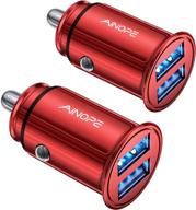 [2-pack] all metal mini car charger adapter, 5.0a fast usb car charger 2-port flush fit for iphone 12/11 pro/x/7/6s, ipad air 2/mini 3, galaxy s10/s9/s8 - red logo