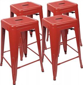 img 4 attached to UrbanMod 24 Inch Metal Barstool Set Of 4 – Counter Height Backless Stools For Kitchen Island, Breakfast, Outdoors, Pubs, Restaurants, Homes & Patios – Stackable Heavy Duty Modern Industrial Red