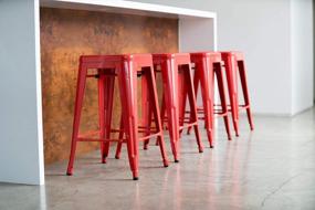 img 3 attached to UrbanMod 24 Inch Metal Barstool Set Of 4 – Counter Height Backless Stools For Kitchen Island, Breakfast, Outdoors, Pubs, Restaurants, Homes & Patios – Stackable Heavy Duty Modern Industrial Red